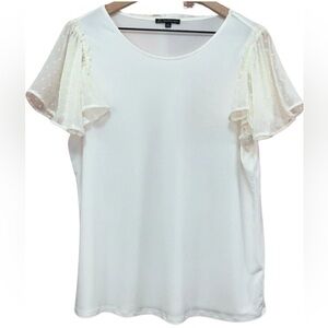 Adrianna Papell Top Ruffle Short Sleeve M Cream Swiss Dot Top